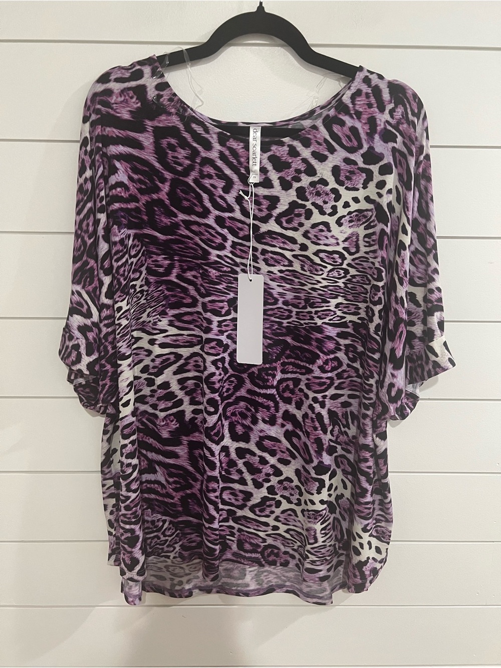 Purple Leopard Print Short Sleeve Top by